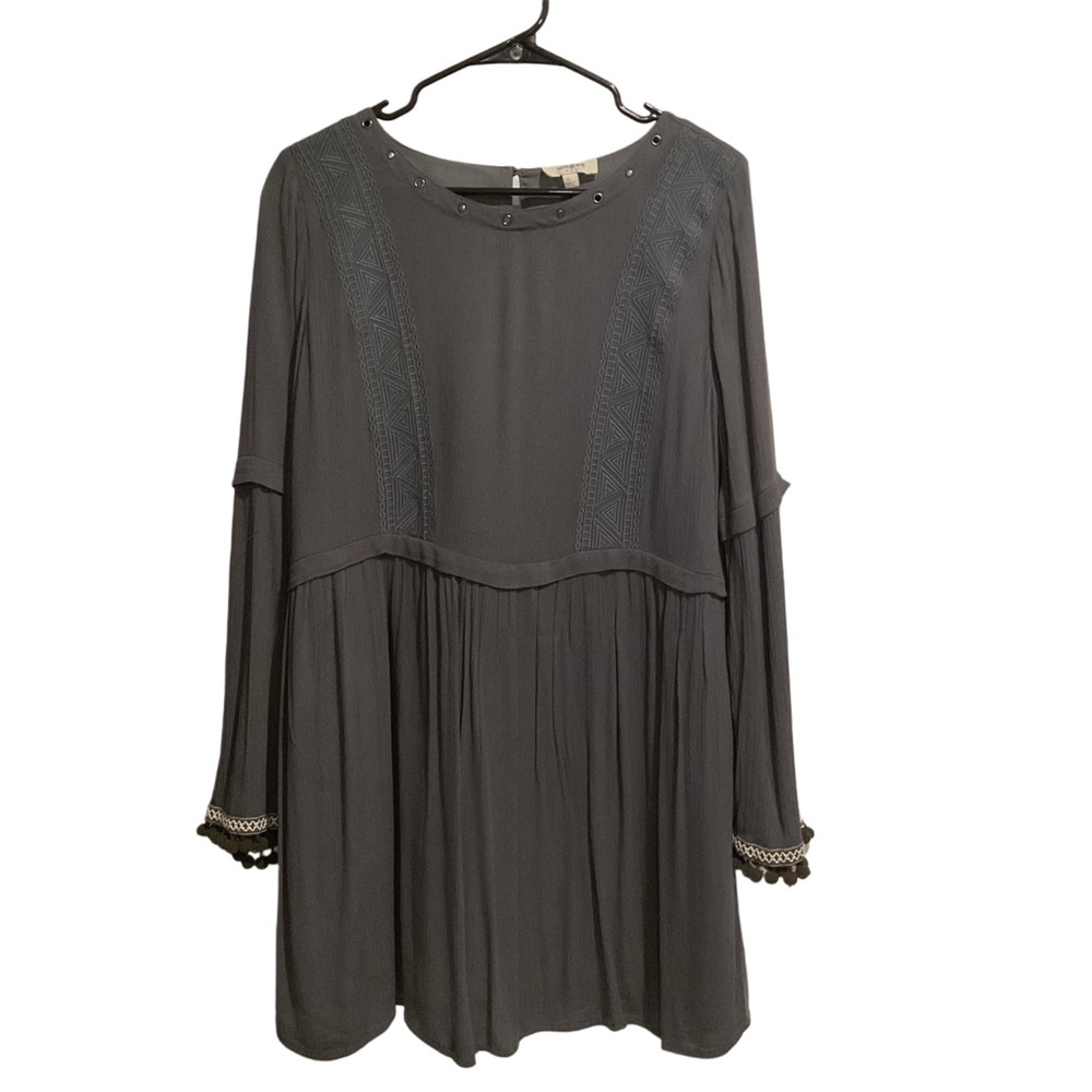 Umgee‎ Boho Babydoll Dress Long Sleeve Gray